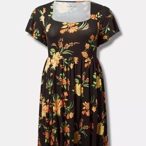 TORRID | Mini Flutter-Sleeve Skater Dress | Black | Floral | 4x